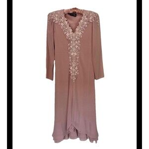 80s Pink Dress Formal Long Sleeve Ursula S M